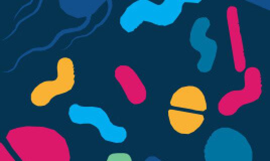 Dark blue background with colored microbiome